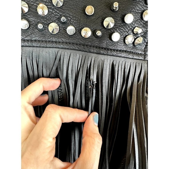 Gently Used Zara Studded Faux Black Leather Jacket w/Fringe - Picture 7 of 9